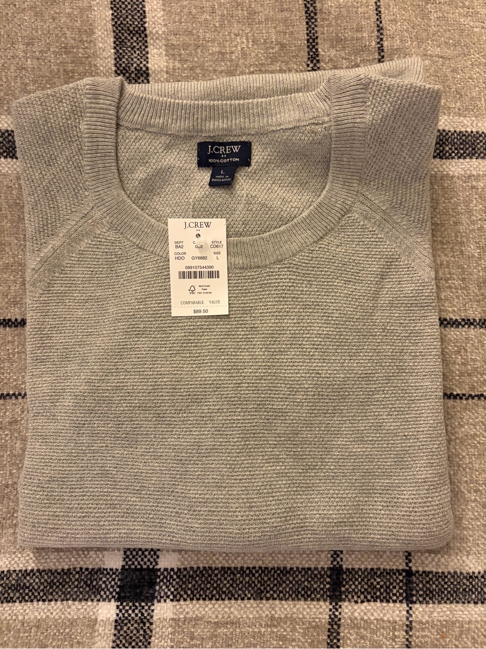 J.Crew Long Sleeve Cotton Sweater Crewneck Size Large NWT Raglan
